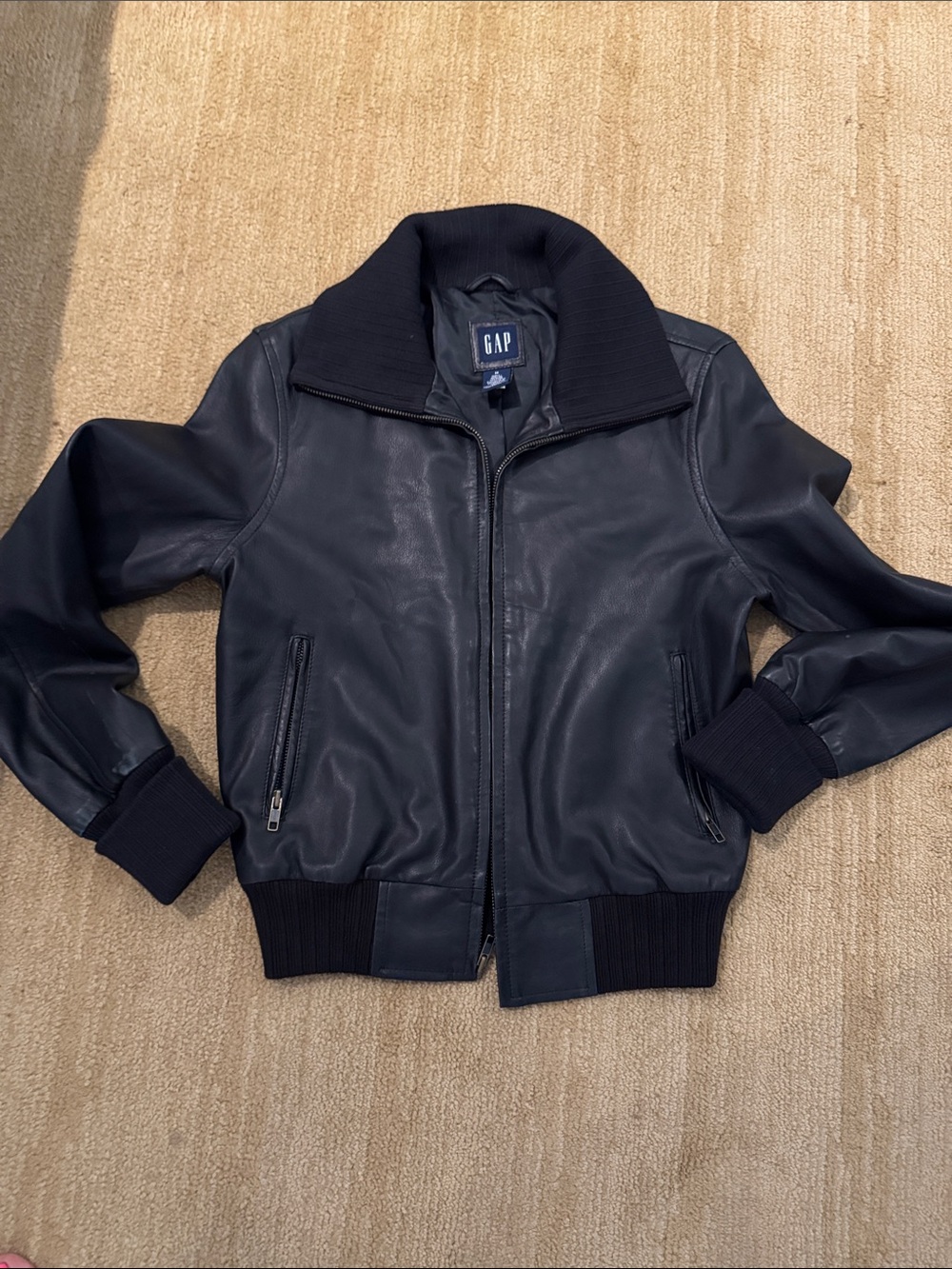 GAP Women’s Black Leather Bomber Jacket